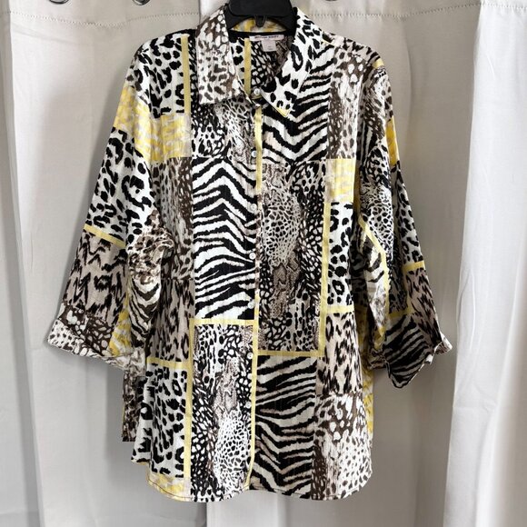 Allison Daley Top Plus Size 2X Patchwork Animal Button Up Lace Boho Chic 18653 - Picture 1 of 8